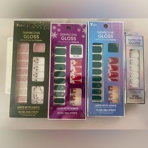 🎅🏻New Christmas Dashing Diva Lot Bundle Gloss Gel Nail Strips Wraps 4 Packs 🎁